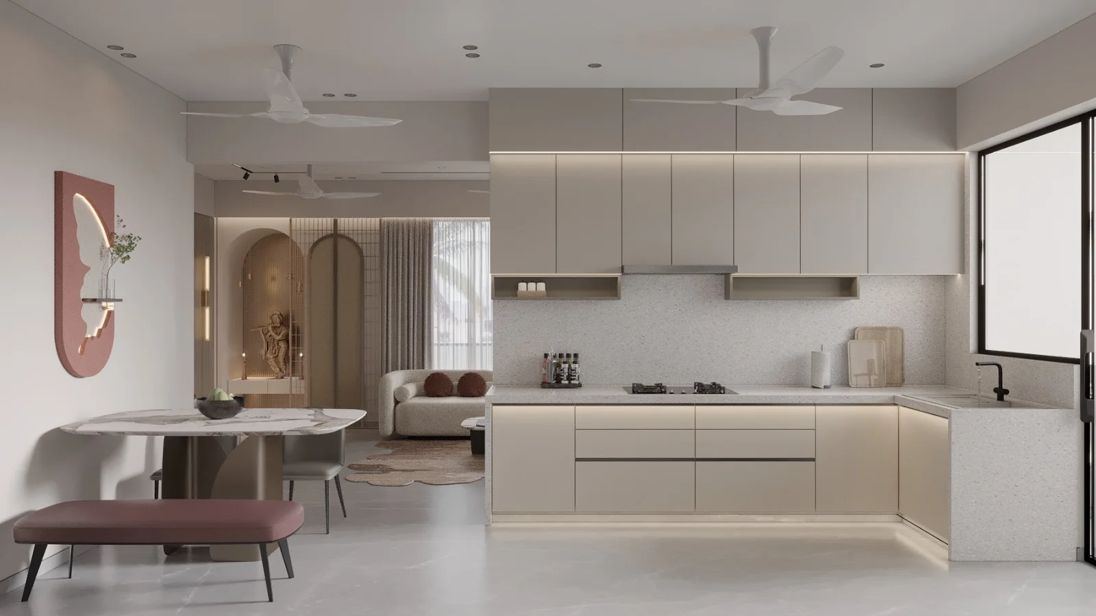 Infinity Sky wide kitchen and dining combination with premium finishes