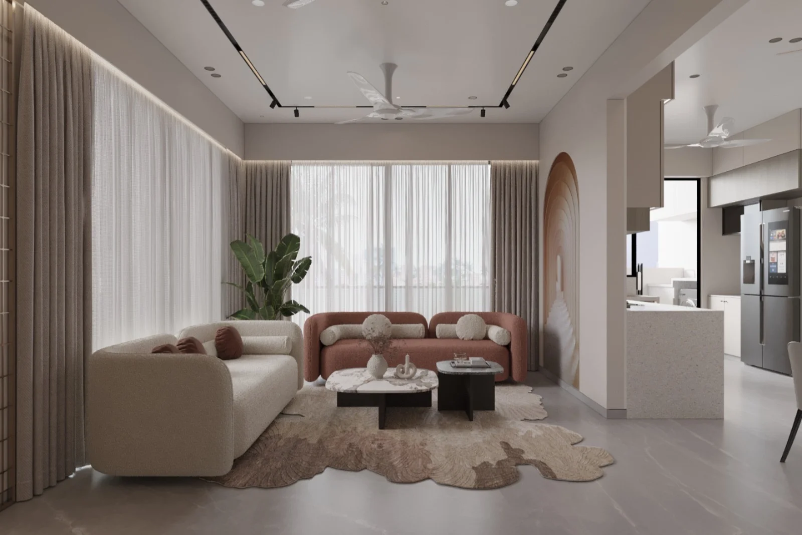 Infinity Sky apartment living area detail showcasing luxury architectural design and finishes